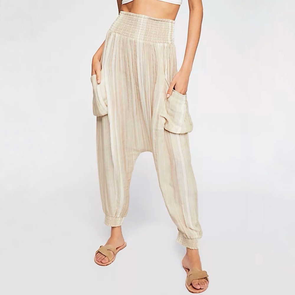 Free People Cream Striped Harem Pants